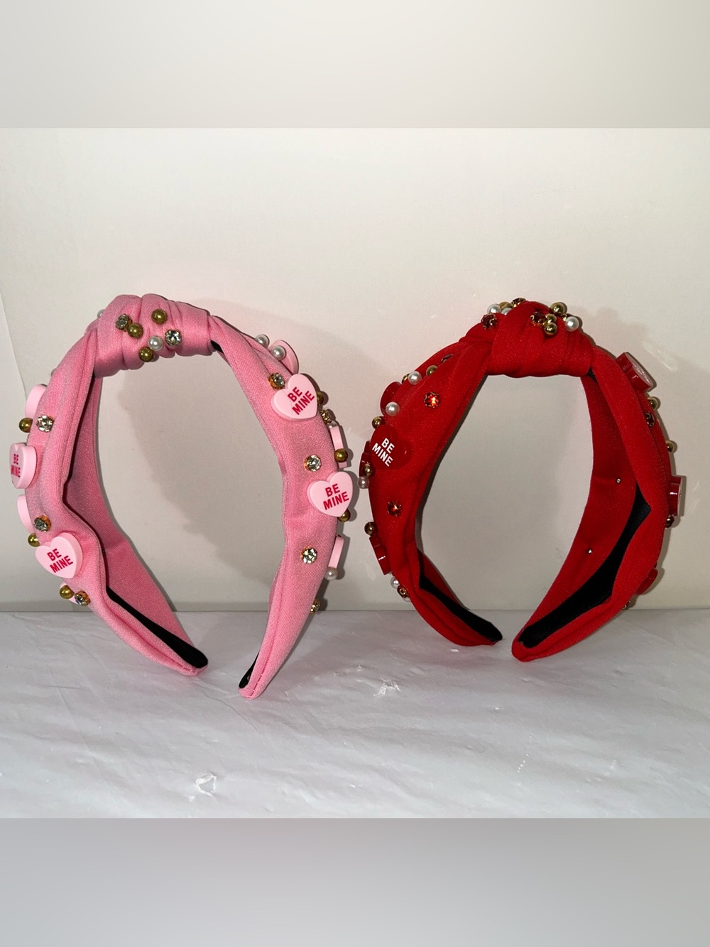 Embellished 'Be Mine' Heart Headbands - Pink & Red